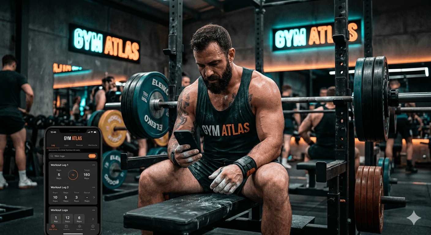 Gym training scene with the GymAtlas interface